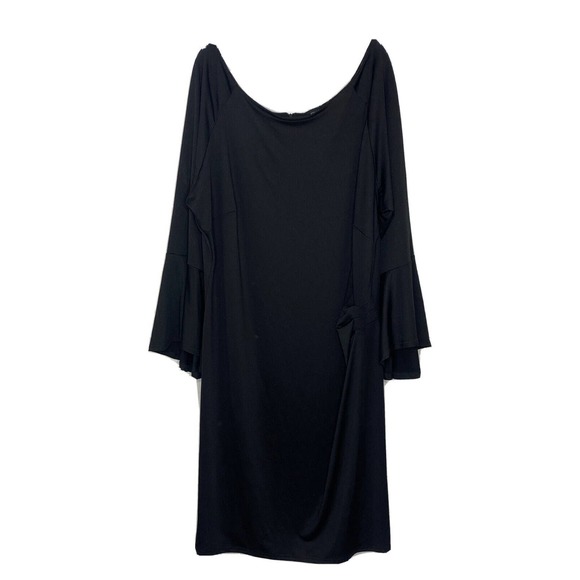 ASHLEY STEWART BLACK BELL SLEEVE Stretch Draped DRESS Plus Sz 26/28 NWT - Picture 1 of 5